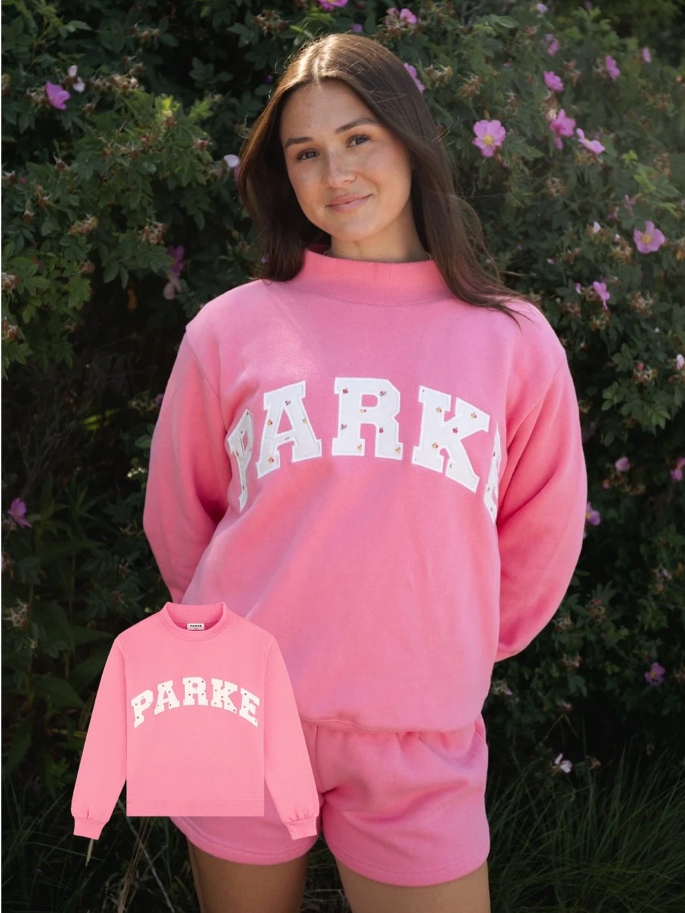 PARKE x Maggie & Emma Heritage Varsity Mockneck Bloom Sunset Floral L/XL